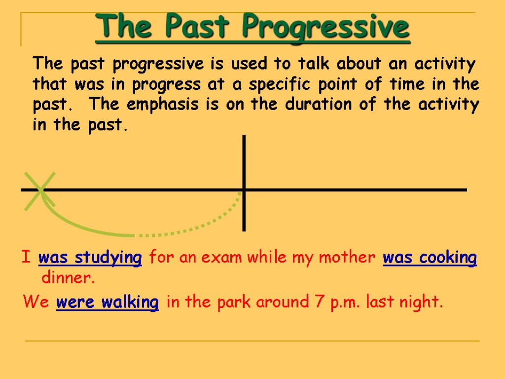 The Past Progressive The past progressive is used to talk about an activity that